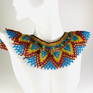 Gorgeous Vintage hand beaded glass seed bead Native American collar necklace